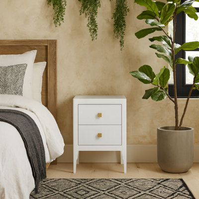 Wyld Haus Paraty White Wood Grain Two Drawer Bedside Table from B&Q