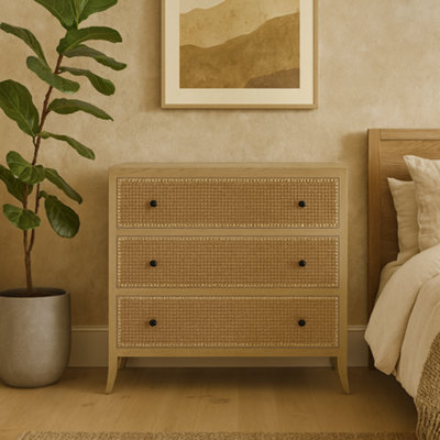 Wyld Haus Trancoso 3-Drawer Chest Natural Oak & Woven Cane