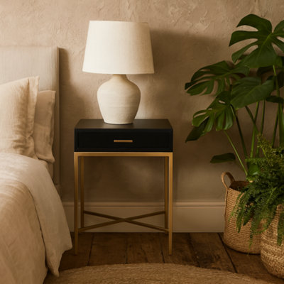 Wyld Haus Murano Black Gloss Bedside Table With Gold Legs And One Drawer from B&Q