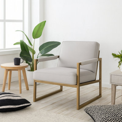 Wyld Haus Torino Cream Chenille Armchair With Bronze-Style Frame from B&Q