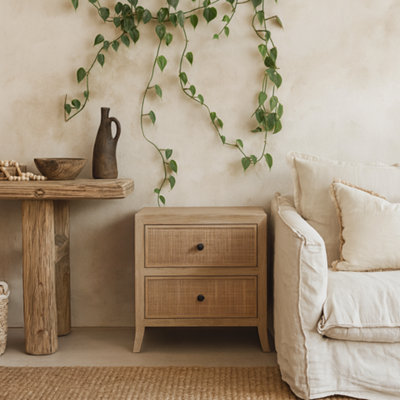 Wyld Haus Toscana Grey-Aged Oak Bedside Table With Rattan Drawer Fronts2 Drawers from B&Q