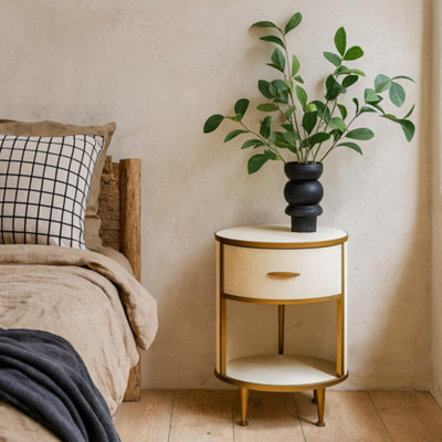 Wyld Haus Treviso Ivory Faux Shagreen Round Bedside Table With Drawer from B&Q