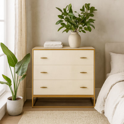 Wyld Haus Belluno Ivory Faux Shagreen Chest Of 3 Drawers With Antique Brass from B&Q
