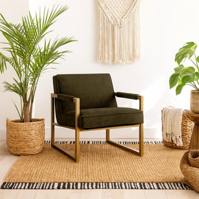 Wyld Haus Firenze Olive Velvet Armchair With Bronze-Style Frame from B&Q