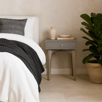 Wyld Haus Cordoba Taupe Textured Bedside Table With Brass Accent And Drawer from B&Q
