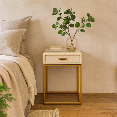Wyld Haus Belluno Ivory Shagreen And Antique Brass Bedside Table With Drawer from B&Q