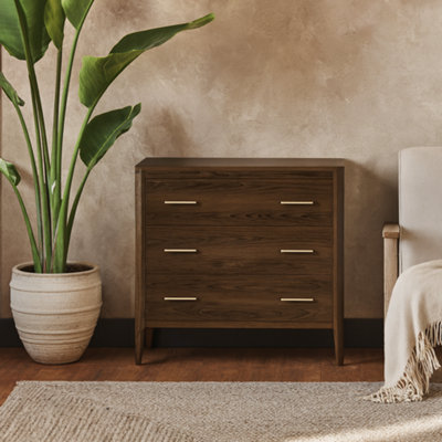 Wyld Haus Siena Walnut Oak And Brass 3 Drawer Chest from B&Q
