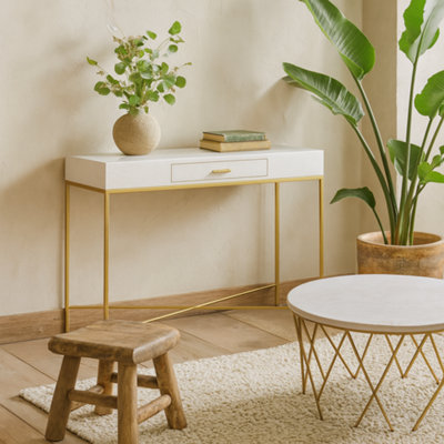 Wyld Haus Genoa White Gloss Console Table With Drawer And Brushed Gold Base from B&Q