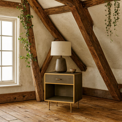 Wyld Haus Verona Taupe Shagreen Bedside Table With Brushed Gold Trim from B&Q