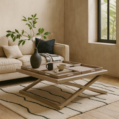 Wyld Haus Arezzo Grey Aged Oak Cross Frame Tray Coffee Table from B&Q