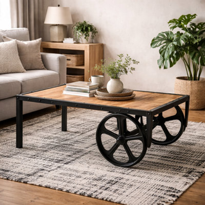 Wyld Haus Toivakka Industrial Reclaimed Wood And Metal Coffee Table With Wheels from B&Q