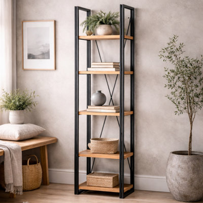 Wyld Haus Toivakka Industrial Reclaimed Wood & Metal Narrow Bookcase 5 Shelves from B&Q