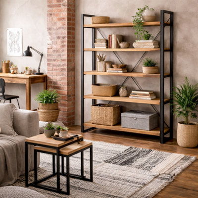 Wyld Haus Toivakka Wide Industrial Reclaimed Wood And Metal Bookcase5 Shelves from B&Q