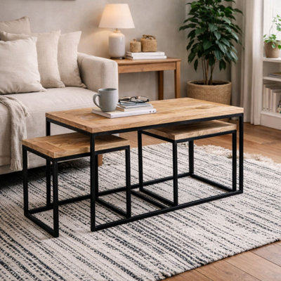 B&Q -  Toivakka Set Of 3 Industrial Reclaimed Wood Nesting Coffee Tables