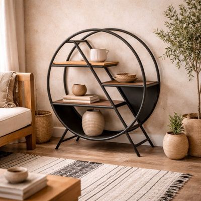 Wyld Haus Toivakka Industrial Round Bookcase 3 Shelves Reclaimed Wood from B&Q