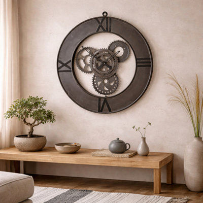 Wyld Haus Inari Industrial Metal Cogs Wall Clock Roman Numerals from B&Q
