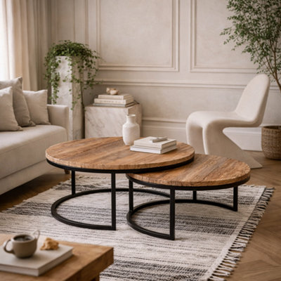 Wyld Haus Set Of 2 Yllas Railway Sleepers Nesting Round Coffee Tables from B&Q