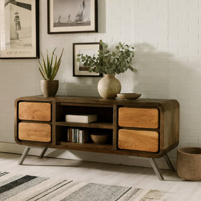 Wyld Haus Los Angeles Reclaimed Wood And Metal Media UnitWide Tv Cabinet With CupboardsDrawers And Open Shelves from B&Q