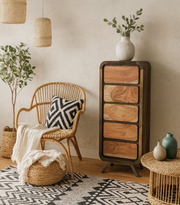 Wyld Haus Los Angeles Reclaimed Wood And Metal 5-Drawer Tallboy Chest