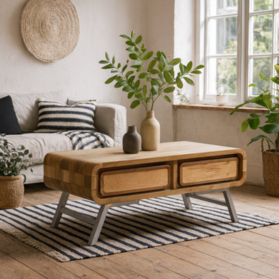 Wyld Haus Los Angeles Reclaimed Wood And Metal Coffee Table With 2 Drawers from B&Q