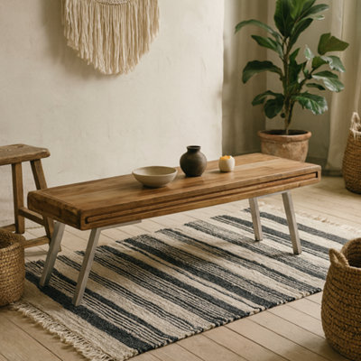 Wyld Haus Los Angeles Reclaimed Wood Dining Bench With Metal Legs from B&Q
