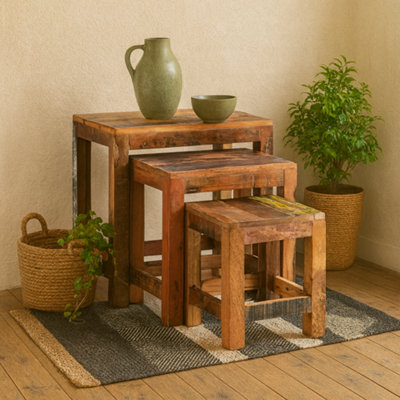 Wyld Haus Seattle Set Of 3 Reclaimed Wood Nesting Tables from B&Q