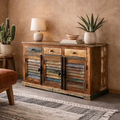Wyld Haus Seattle Large Reclaimed Wood Sideboard 3 Drawers 3 Doors 1400X800X400mm from B&Q