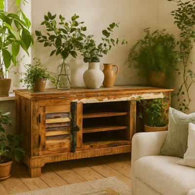 B&Q -  Seattle Reclaimed Wood Tv Cabinet2 Doors2 ShelvesRustic Brown
