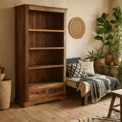 Wyld Haus Seattle Reclaimed Wood Large Bookcase With 4 Shelves And 2 Drawers from B&Q