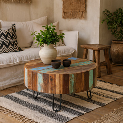 Wyld Haus Seattle Reclaimed Wood And Metal Drum Coffee Table from B&Q