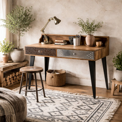Wyld Haus Kokkola Quirky 2-Drawer Office DeskReclaimed Wood1200X600X900mm from B&Q