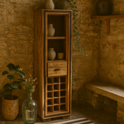 Wyld Haus New York Sheesham Wood Wine Bookcase 1 Drawer 1750mm H X 500mm W X 400mm D from B&Q
