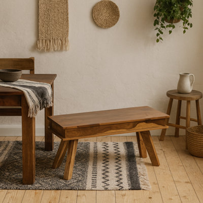 Wyld Haus New York 145Cm Natural Sheesham Wood Dining Bench from B&Q