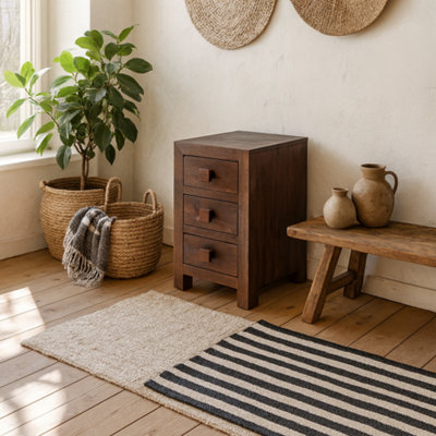 Wyld Haus Phuket Dark Mango Wood 3-Drawer Bedside Table from B&Q