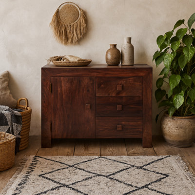 Wyld Haus Phuket Dark Mango Wood Sideboard3 Drawers And 1 DoorMedium