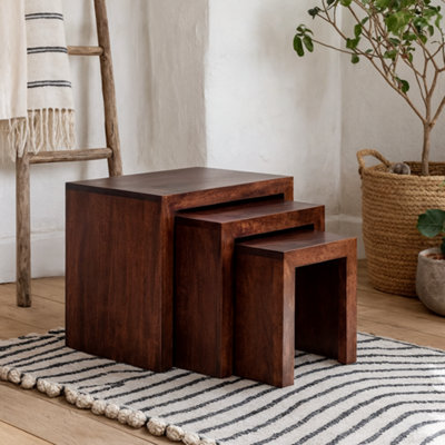 Wyld Haus Phuket Set Of 3 Dark Mango Wood Nesting Tables from B&Q