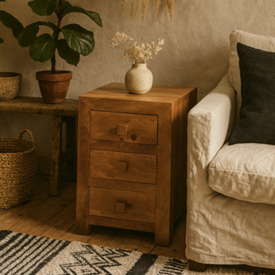 Wyld Haus Manila Light Mango Wood 3-Drawer Bedside Table from B&Q