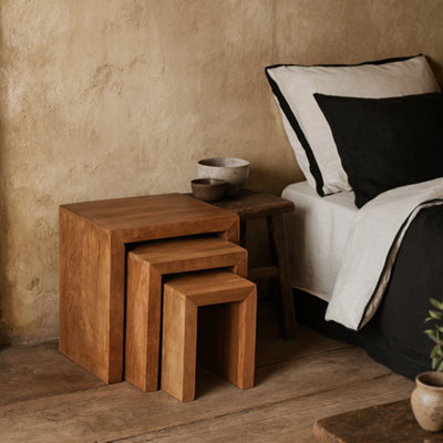 Wyld Haus Set Of 3 Manila Light Mango Wood Nesting Tables from B&Q
