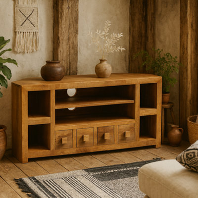Wyld Haus Manila Light Mango Wood Modern Corner Tv Unit from B&Q