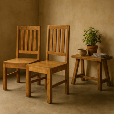 Wyld Haus Manila Set Of 2 Light Mango Wood Slat Back Dining Chairs from B&Q