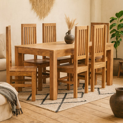 Wyld Haus Manila 180Cm Light Mango Wood Dining Set With 6 Slatted Chairs from B&Q