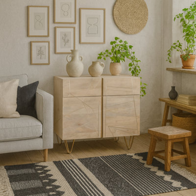 Wyld Haus Bali Light Natural Mango Wood Sideboard With Gold Inlays2 Drawers2 Doors2 Shelves from B&Q