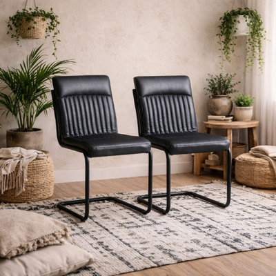 B&Q -  Penang Set Of 2 Dark Grey Faux Leather Dining Chairs