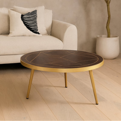 Wyld Haus Bandung Dark Mango Wood And Gold Round Coffee Table from B&Q