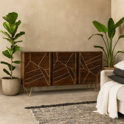 Wyld Haus Bandung Dark Mango Wood And Gold Sideboard Large 3 Drawers 2 Doors from B&Q