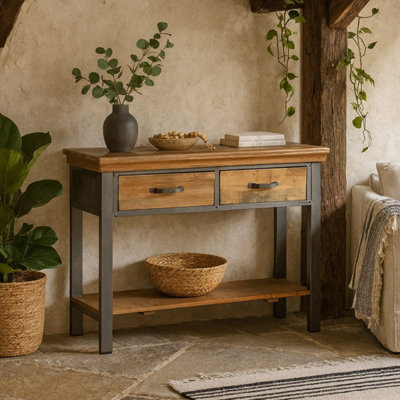 B&Q -  Sunset Mango Wood 2 Drawer Console Table