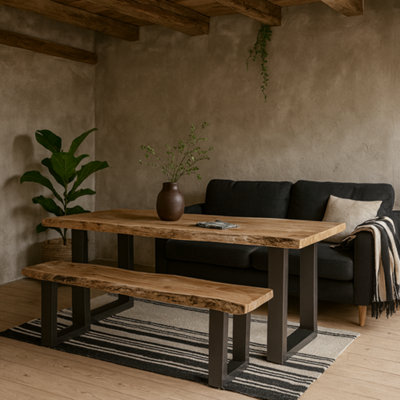 Wyld Haus Wellington Large Acacia Live-Edge Dining Bench With Metal Legs from B&Q