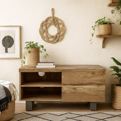 Wyld Haus Wellington Acacia Wood Compact Tv Unit With 2 Shelves And 2 Drawers from B&Q