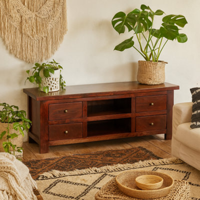 Wyld Haus Oxford Mahogany Mango Wood Tv Unit With 4 Drawers And 2 Shelves from B&Q