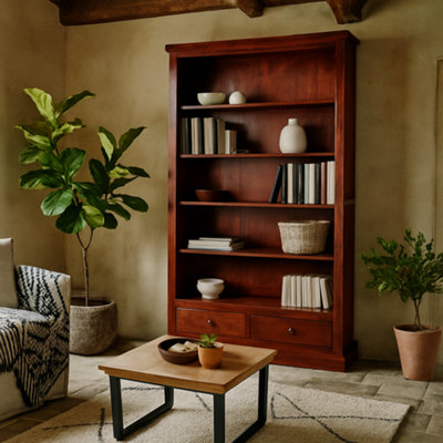 Wyld Haus Oxford Mahogany Mango Wood Bookcase5 Shelves2 Drawers1800 X 1100 X 360mm from B&Q